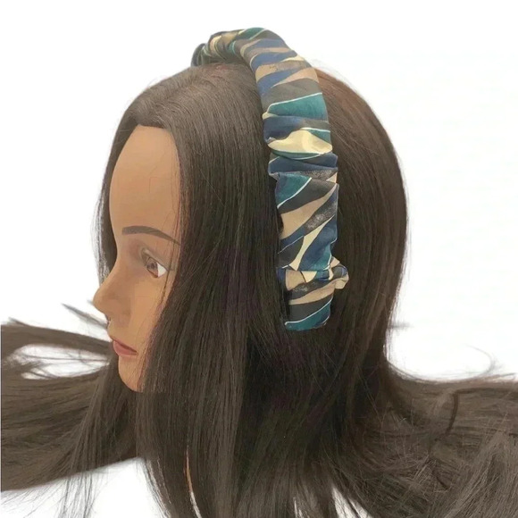 Artisan Handcrafted Geometric Multi-Color Scrunchy Headband Crown Hair Accessory - Picture 3 of 9
